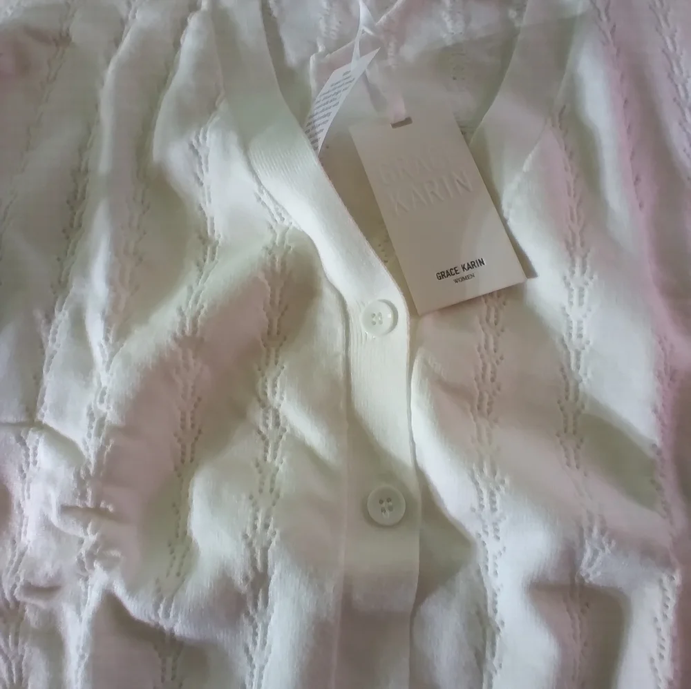 NWT Grace Karin white button down crop sweater XL - Picture 4 of 13